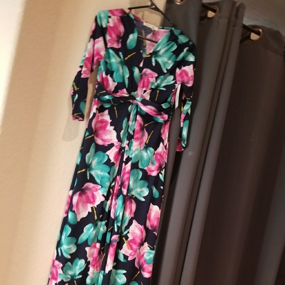 NWT NAVY FLORAL MAXI DRESS PINK TEAL WHITE - Picture 3 of 4